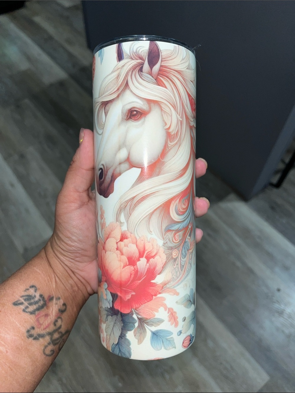20oz White Floral Horse Stainless Tumbler